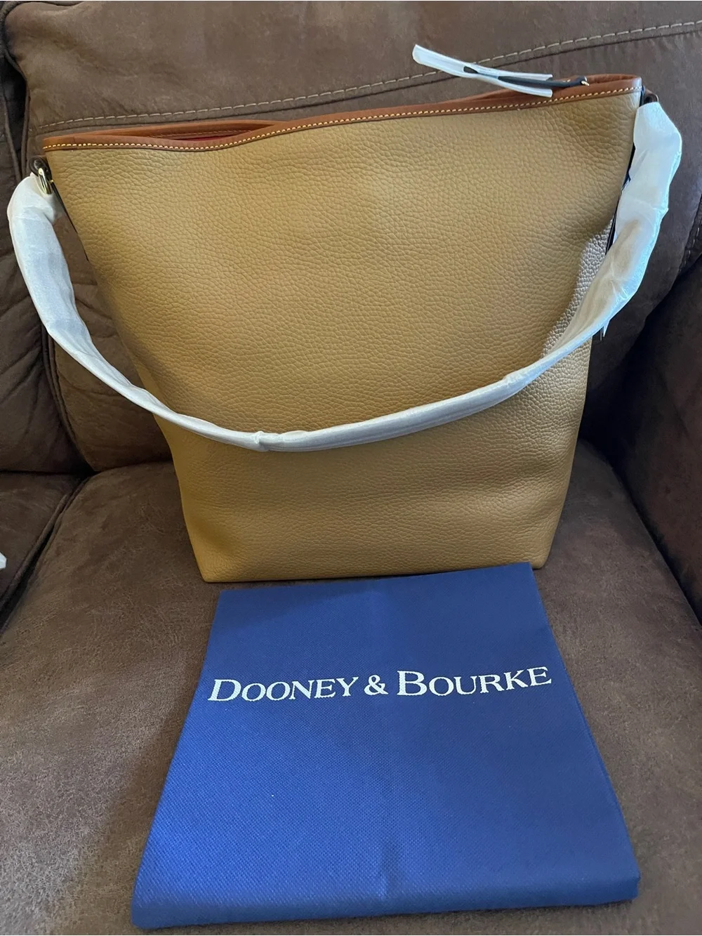 Dooney & Bourke Tan Pebbled Leather Bag with Brown Trim